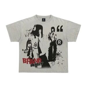 Urban Streetwear Graphic T-Shirt with Abstract Collage and Brand Identity Print
